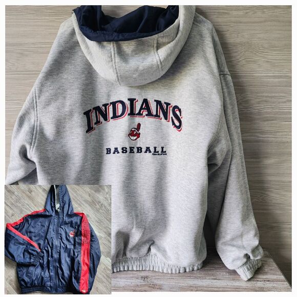 Puma Mens Vintage Cleveland Indians Reversible Jacket Y2k Wahoo Logo Blue Gray - Picture 1 of 16